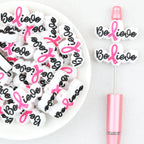 Believe Pink Ribbon Silicone Focal Beads 20 pcs