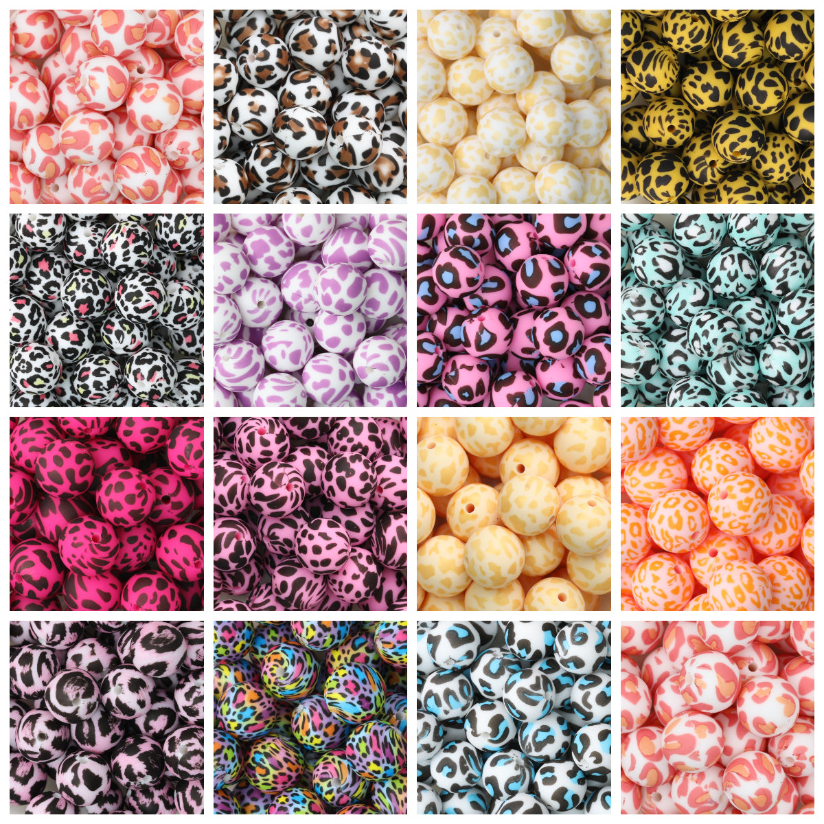 15mm Leopard Pattern Silicone Round Beads 50pcs