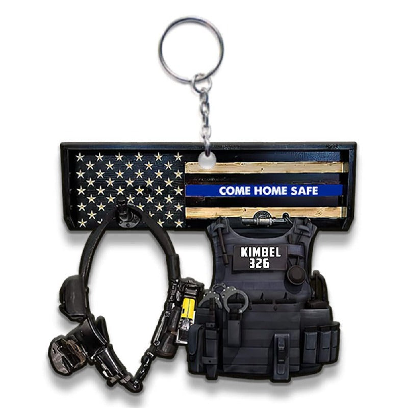 Acrylic Tactical Vest Police Cap Keychain Bold Yellow 226 Design 9