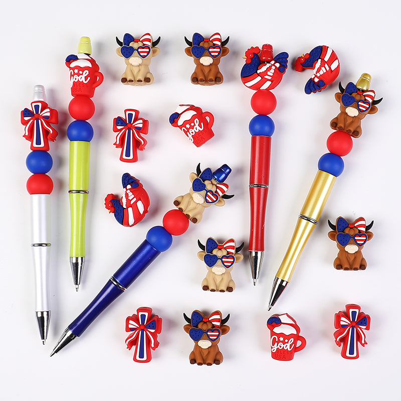 Silicone 3D USA Independence Day Focal Beads Patriotic Symbols 20pcs 7