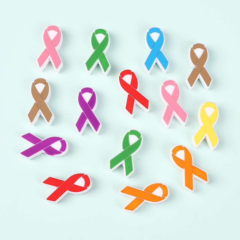 Silicone Focal Beads Awareness Ribbon Colorful Multi Color Ribbon 20pcs 5