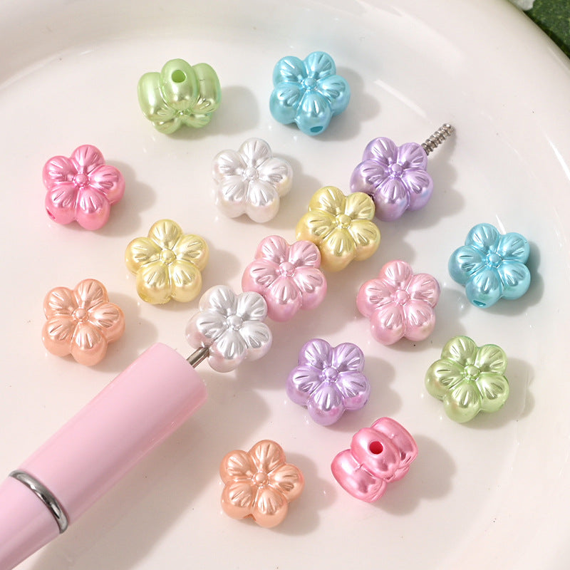 Pearl Shine Acrylic Plum Blossom Flower Beads 12mm 130pcs