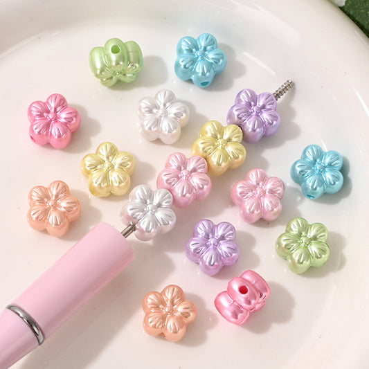 Pearl Shine Acrylic Plum Blossom Flower Beads 12mm 130pcs