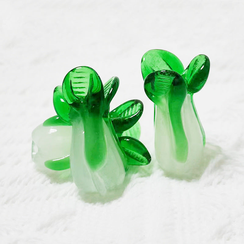 Lampwork Glass Beads Chinese Cabbage 9x20mm Translucent Green 20pcs