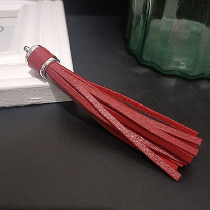 Silver PU Leather Tassel Keychain Metallic 9cm Length 20