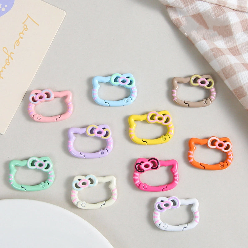Zinc Alloy Kitty Trigger Spring Keyrings Painted Colorful 6pcs