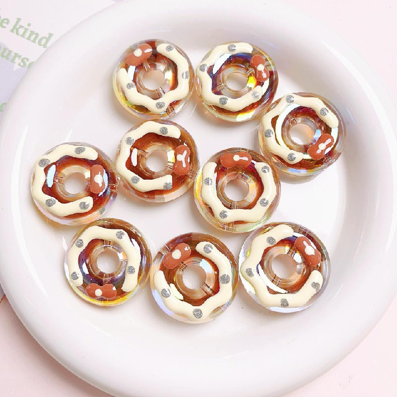Hand Drawn Donut Acrylic Beads 30mm Colorful Pastel Swirl 5pcs 6