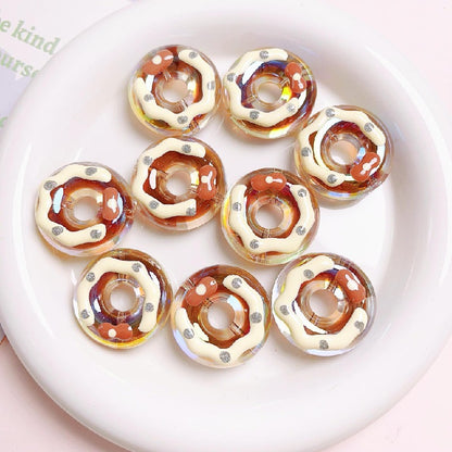 Hand Drawn Donut Acrylic Beads 30mm Colorful Pastel Swirl 5pcs 6