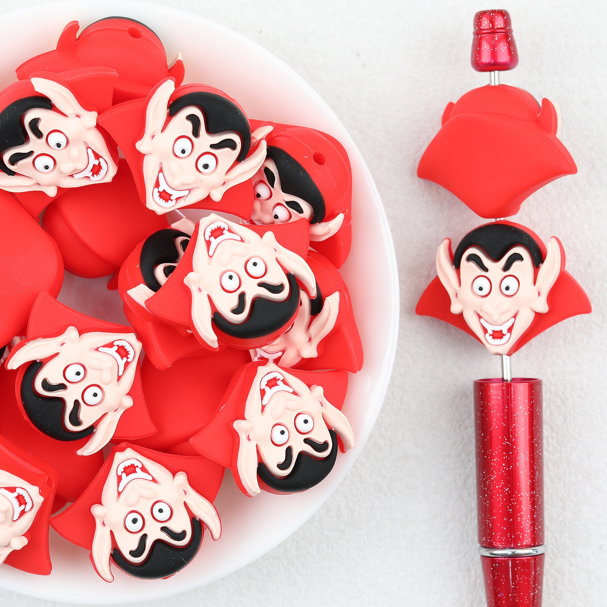 3D Vampire Silicone Focal Beads Wholesale, Halloween Red Cape Design