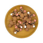 Silicone 3D Focal Beads Brown Mouse Front Facing 20pcs 2