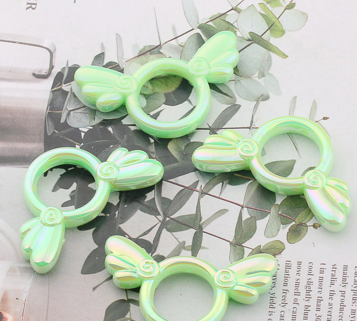 UV Color Plated Solid Color Varied Sakura Angel Wings Acrylic Beads 2pcs 14