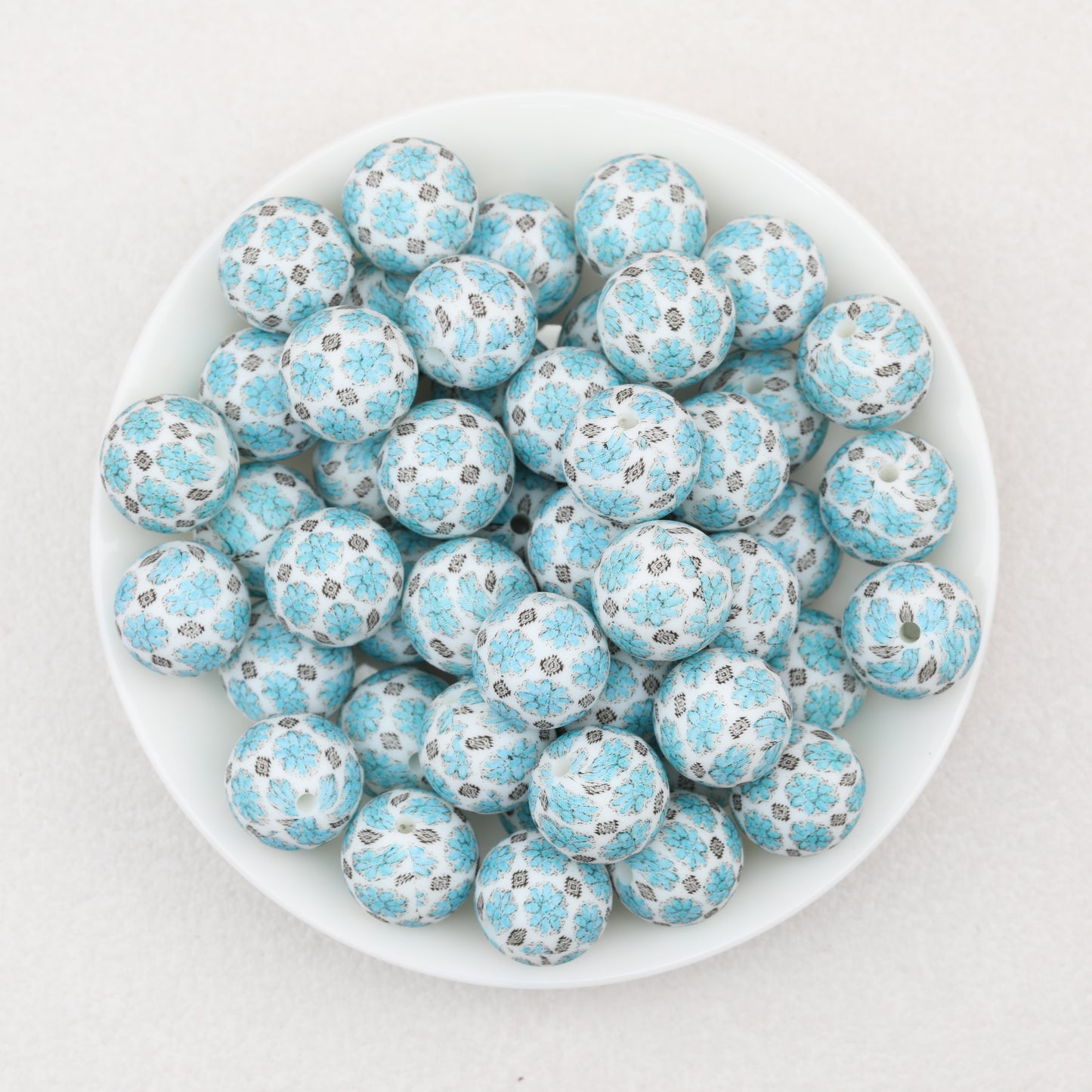15mm Patterned Silicone Round Beads Geometric Printed Designs 50pcs 3