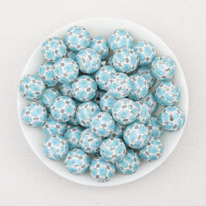 15mm Patterned Silicone Round Beads Geometric Printed Designs 50pcs 3
