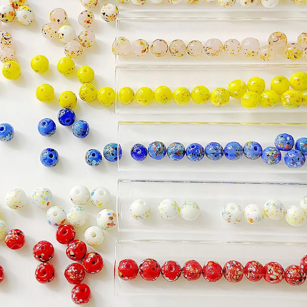 Lampwork Glass Beads Round 10mm Handmade Colorful Confetti 5pcs 2