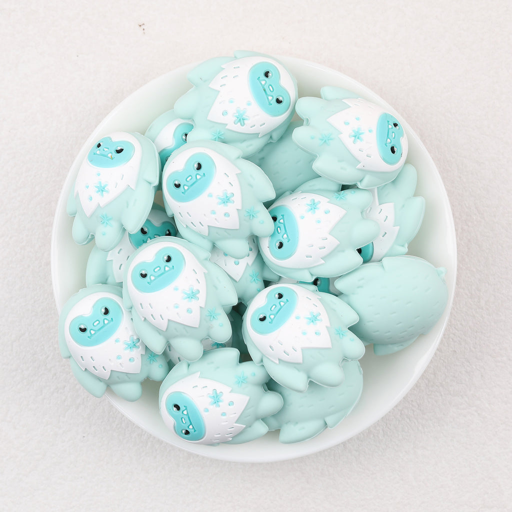 3D Blue Yeti Silicone Focal Beads Wholesale, Christmas Snowflake Winter Design
