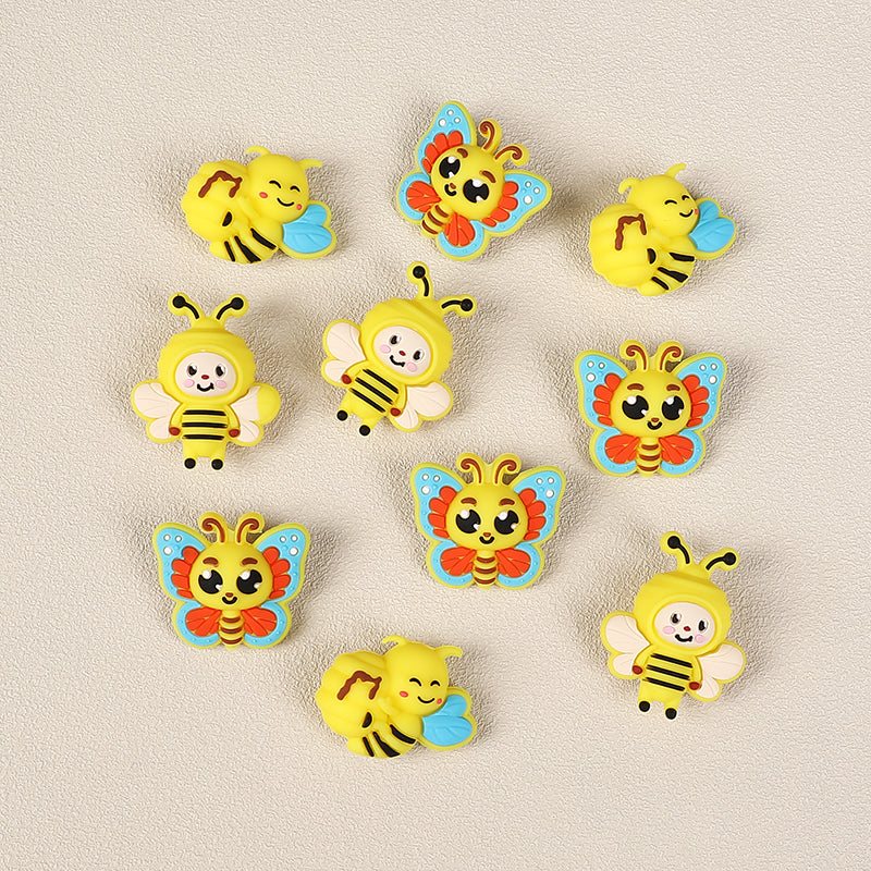 Silicone 3D Focal Beads Bee Butterfly Cheerful Faces Vibrant Colors 3