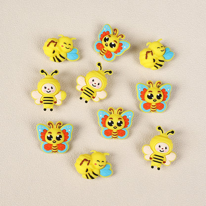 Silicone 3D Focal Beads Bee Butterfly Cheerful Faces Vibrant Colors 3