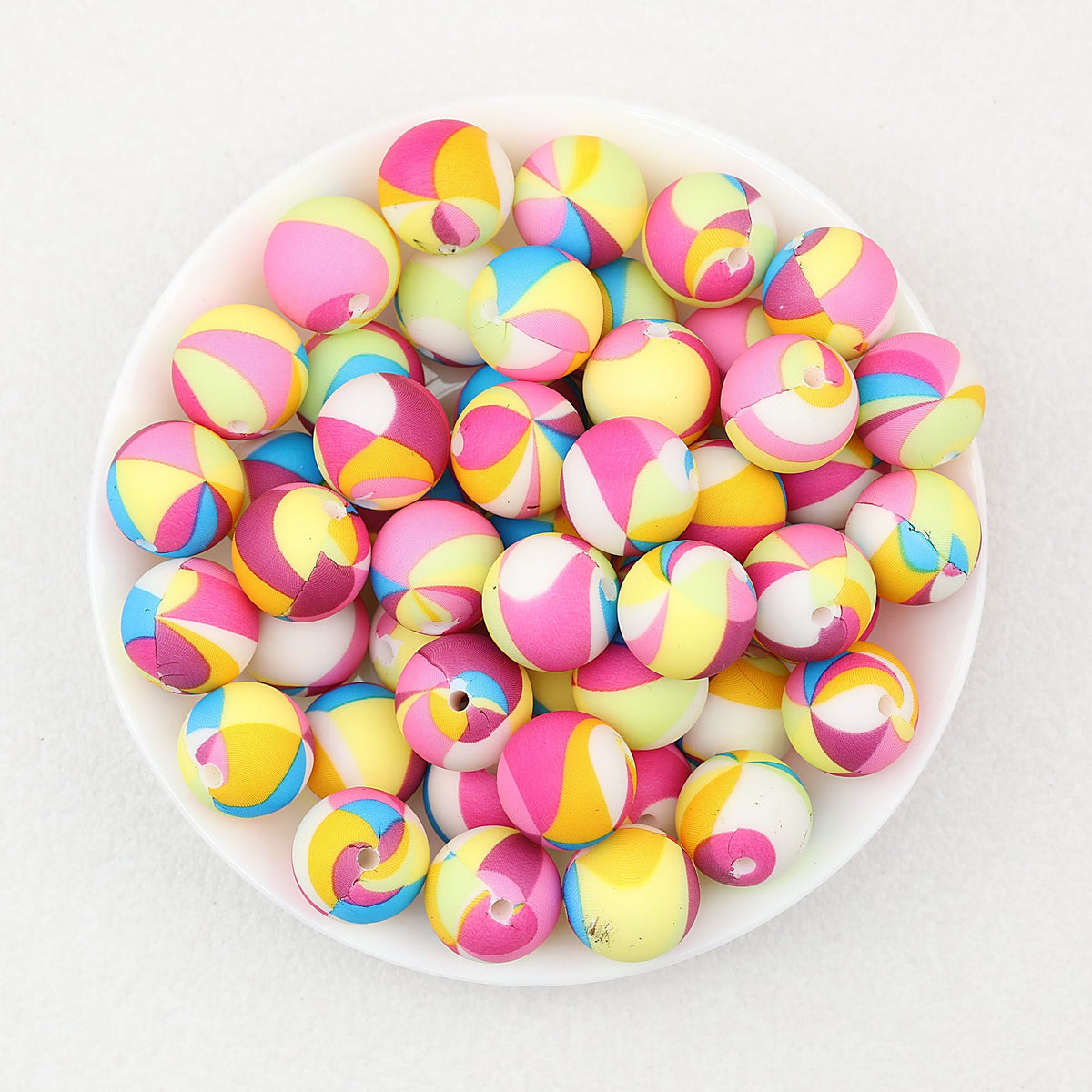 15mm Multicolor Patterned Printed Round Silicone Beads 50pcs - Multicolor