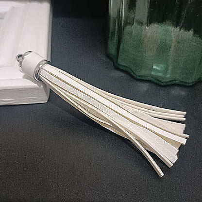 Silver PU Leather Tassel Keychain Metallic 9cm Length - 22 White