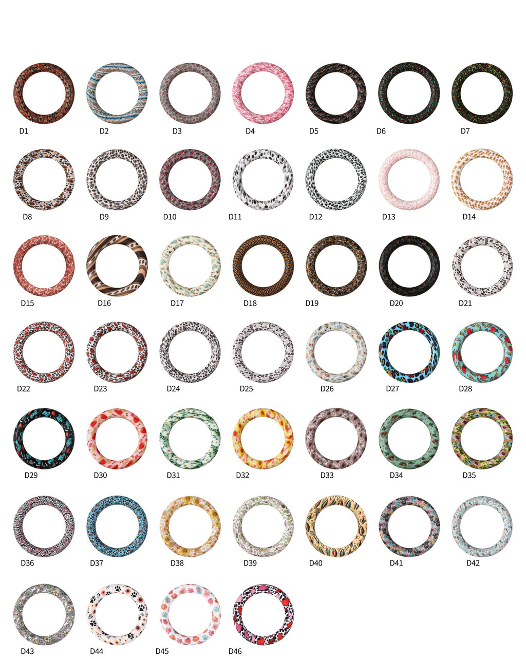 65mm Printed Silicone Beads Round Rings Floral Animal Spots Prints