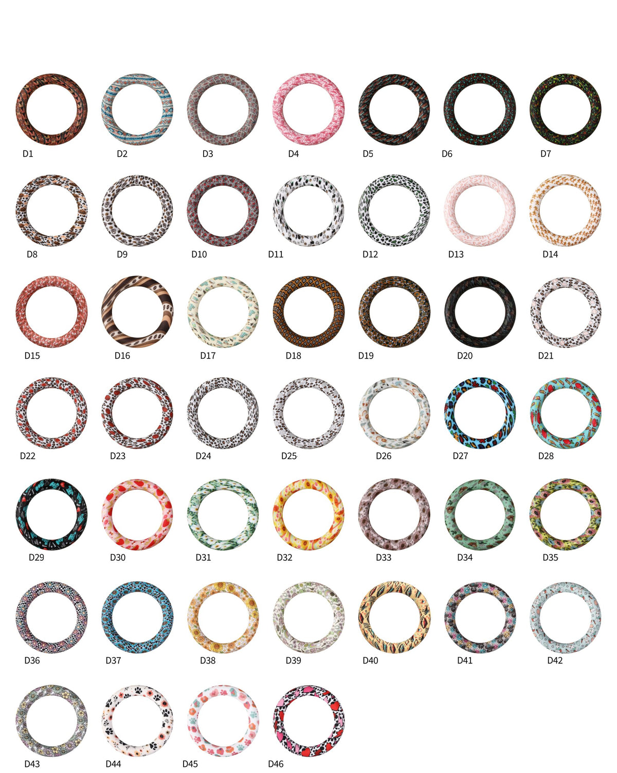 65mm Printed Silicone Beads Round Rings Floral Animal Spots Prints