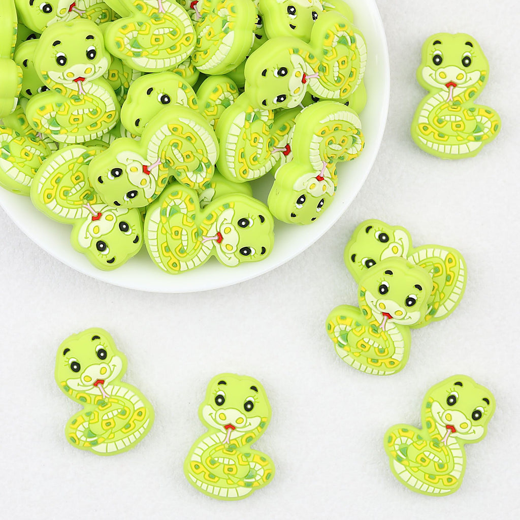 Cute Light Green Snake Silicone Focal Beads 20pcs