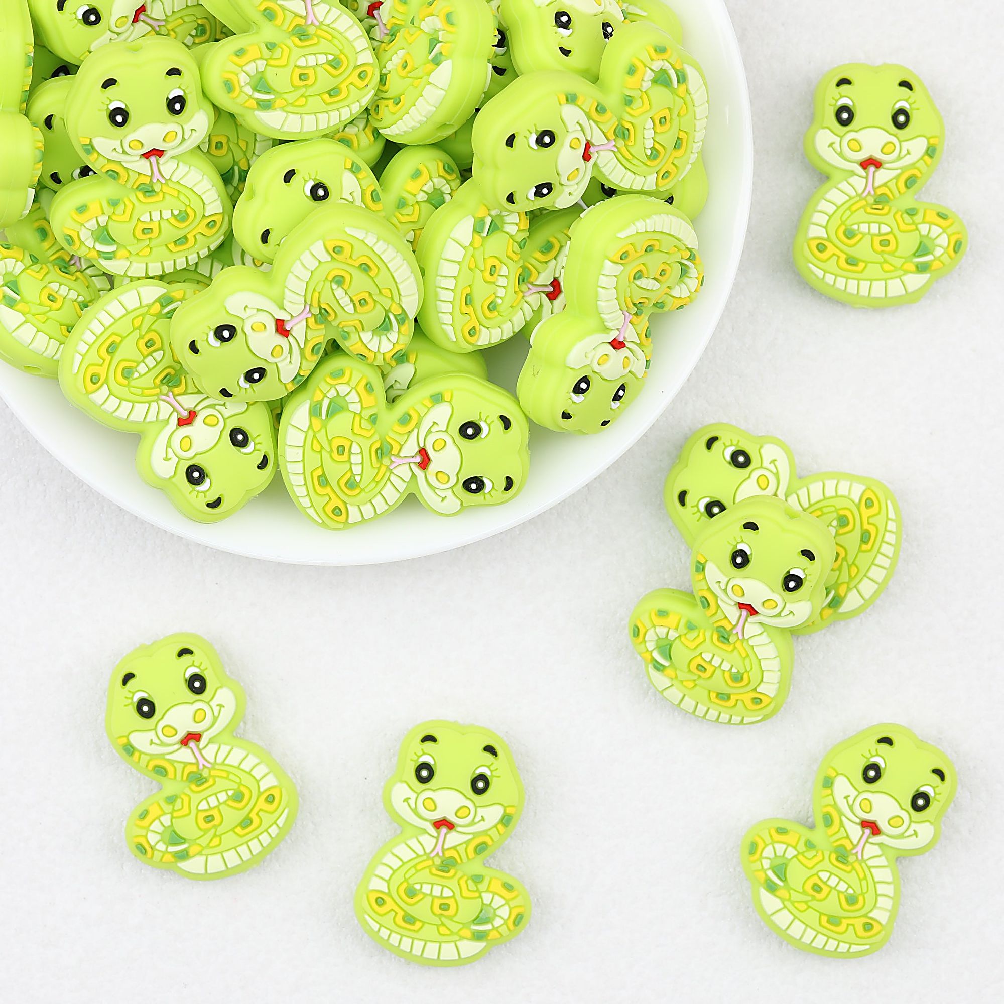 Cute Light Green Snake Silicone Focal Beads 20pcs
