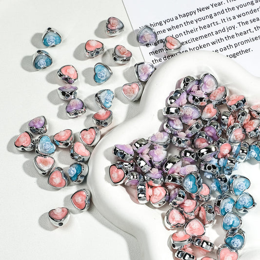 Plating Glitter Floral Heart Acrylic Beads 12mm Pastel Colors 50pcs