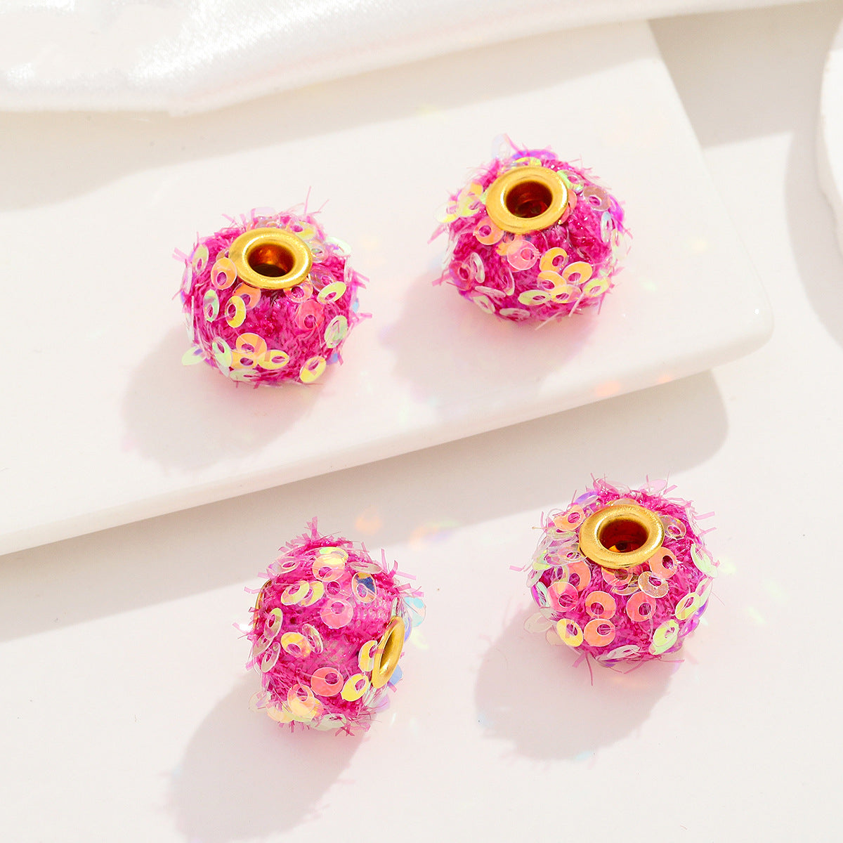 Fabric Glitter Sequin Spacer Beads 16mm 50pcs 12