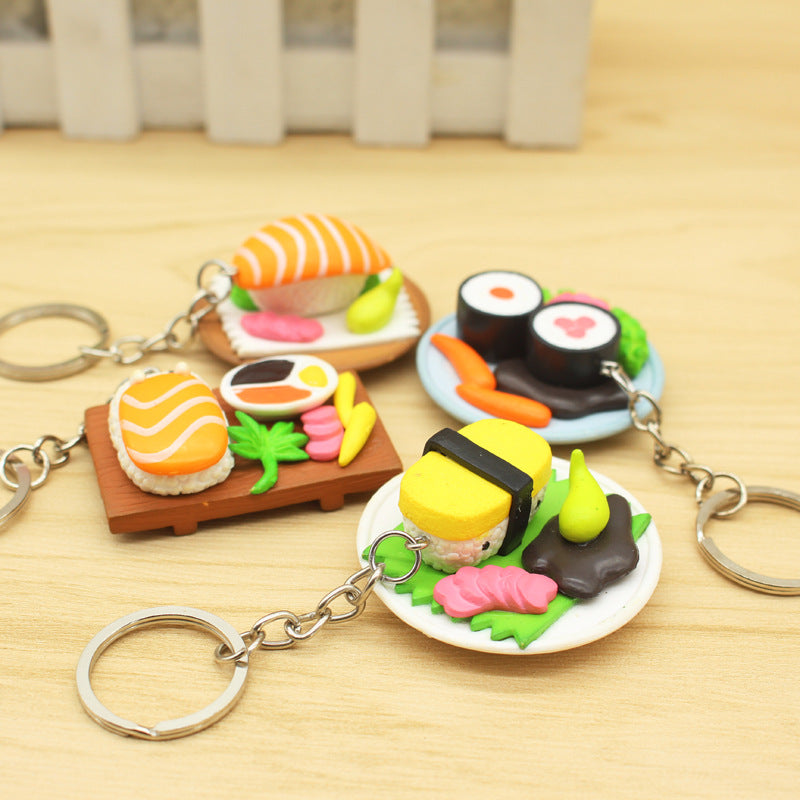 Simulated Food Keychain Metal Japanese Sushi Tamago Miniature Charm 6