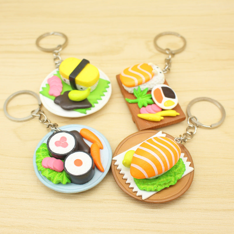 Simulated Food Keychain Metal Japanese Sushi Tamago Miniature Charm