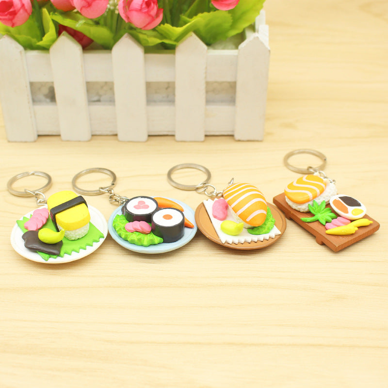 Simulated Food Keychain Metal Japanese Sushi Tamago Miniature Charm 2