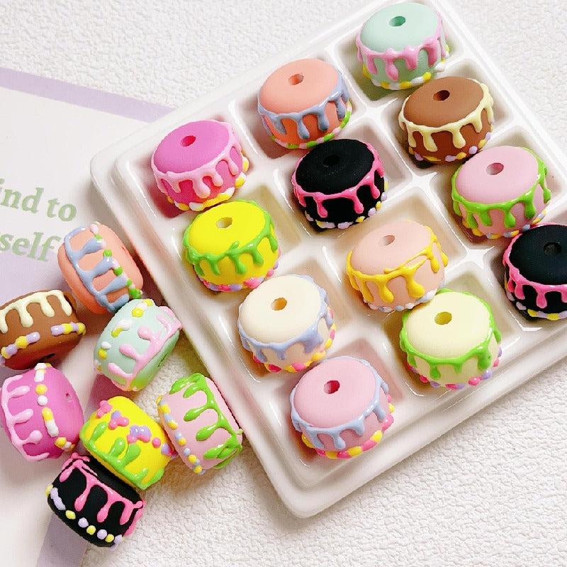 Painted Cake Acrylic Beads 14x20mm Colorful Dripping Icing 10pcs 16