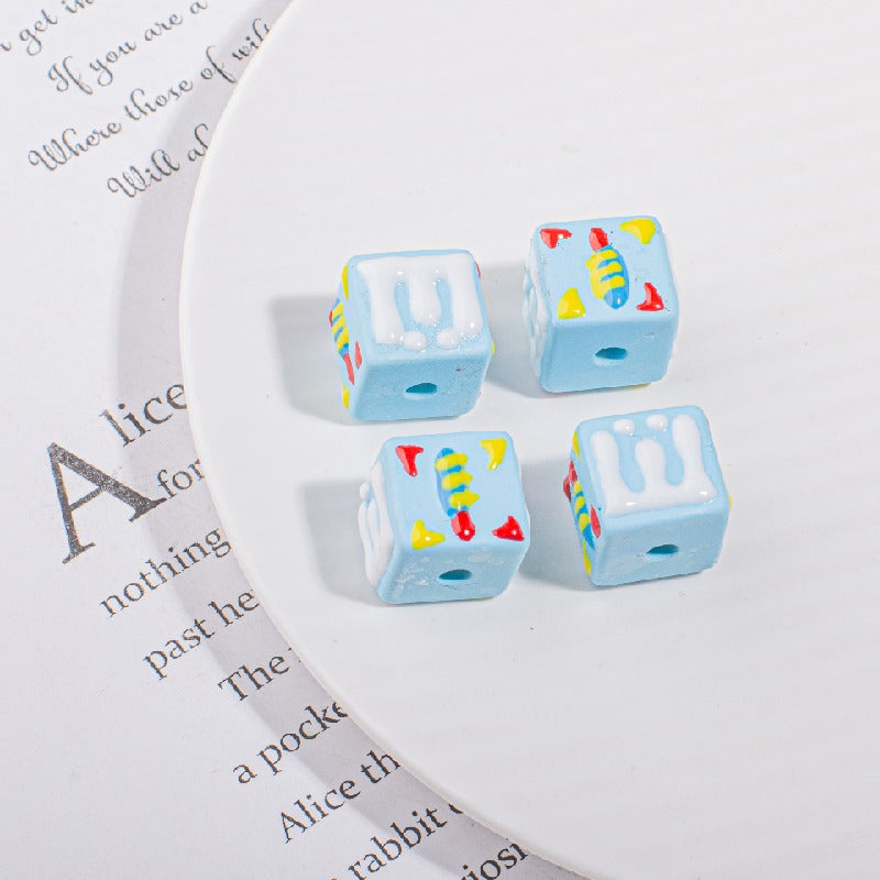 Hand Drawn Candle Square Acrylic Beads 16mm Colorful 5pcs 6