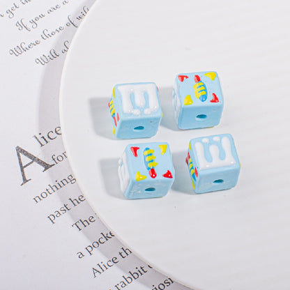 Hand Drawn Candle Square Acrylic Beads 16mm Colorful 5pcs 6
