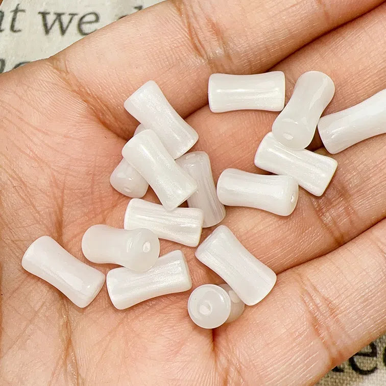 Imitation Jade Bamboo Section Resin Beads 12mm Glitter Powder 10pcs 2