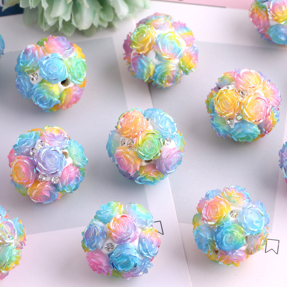 Multicolor 21mm Bubblegum Beads with Gradient Rose Flower Design 10pcs 2