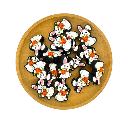 Silicone Focal Beads Easter Carrot Rabbit Holding Carrots 2