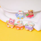 Cute Animal Driving Fruit Cart Resin Beads Glossy Mixed 10pcs 4