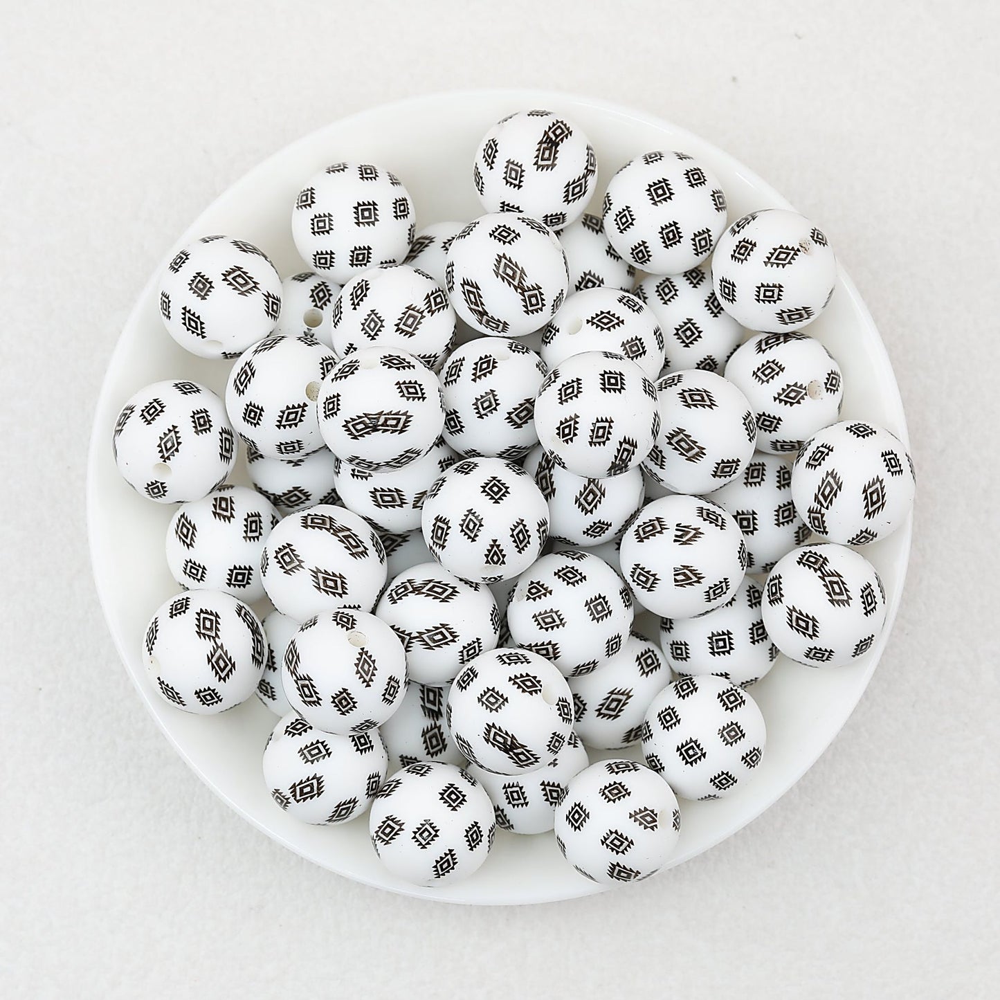 15mm Black and White Printed Round Silicone Beads 50pcs - Pattern 3