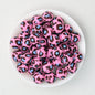 15mm Leopard Pattern Silicone Round Beads 50pcs - Blue Dot Black Leopard Pink