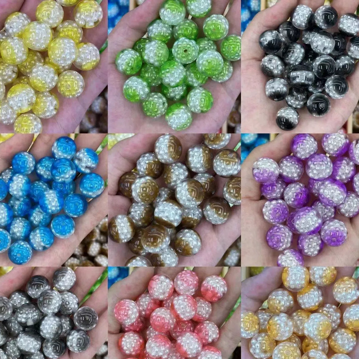 Dual Color Imitation Pearl Waxberry Resin Beads 16mm Glossy Bubblegum 10pcs