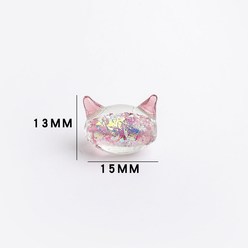 Cat Shaped 15mm Glass Beads Sparkling Reflective Surface 10pcs 8
