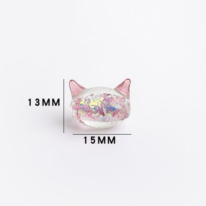 Cat Shaped 15mm Glass Beads Sparkling Reflective Surface 10pcs 8