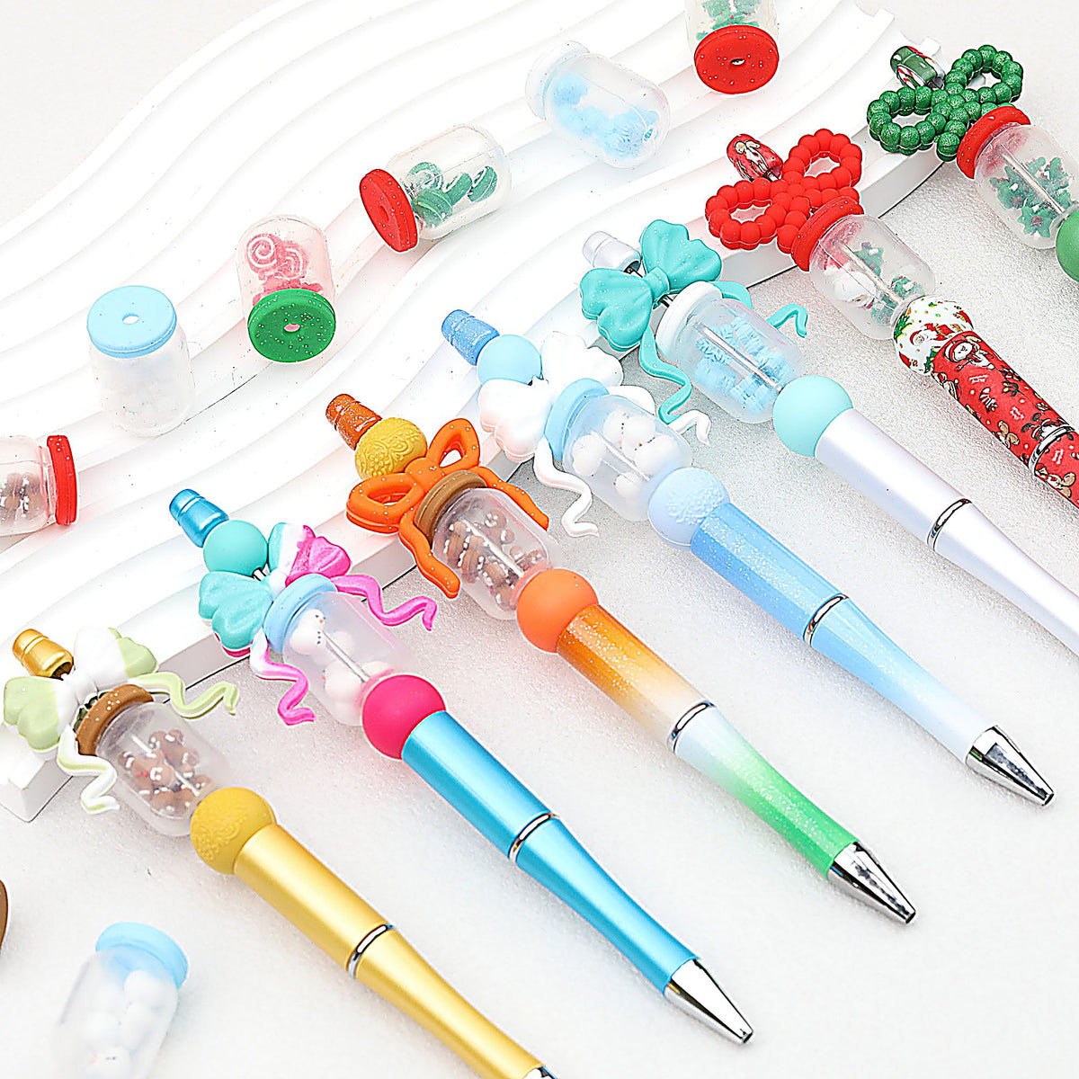 3D Christmas Glitter Bottle Silicone Focal Beads 20pcs