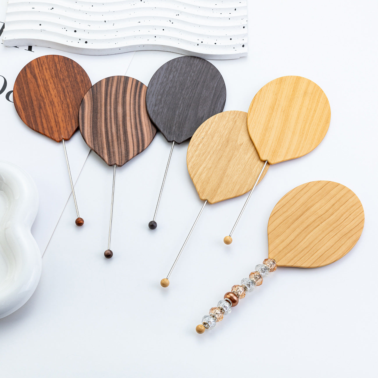 Beadable Plastic Mirrors Oval Wood Pattern