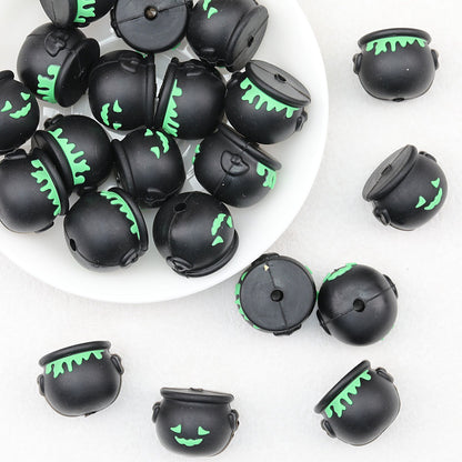 3D Halloween Witch Cauldron Silicone Focal Beads Black 20pcs