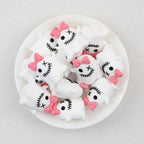 3D Ghost Bow Silicone Focal Beads Wholesale, Halloween Stitched Face Pink Accent
