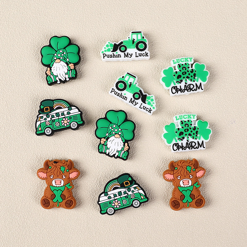 Silicone Focal Beads Saint Patrick Day Clover Lucky Charm 10pcs 3