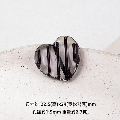 22mm Heart Shaped Transparent Color Stripe Acrylic Beads 50pcs 11